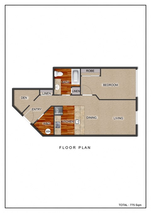 Floor plan for 1 bed, 1 bath, 787 sqft